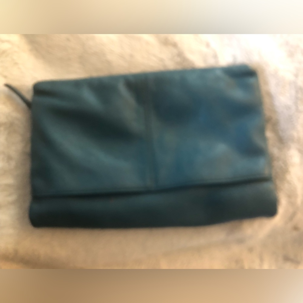 Calvin Klein leather Fold-Over Clutch Bag in Teal